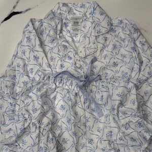 LoveShackFancy White and Blue Floral Pajama Set